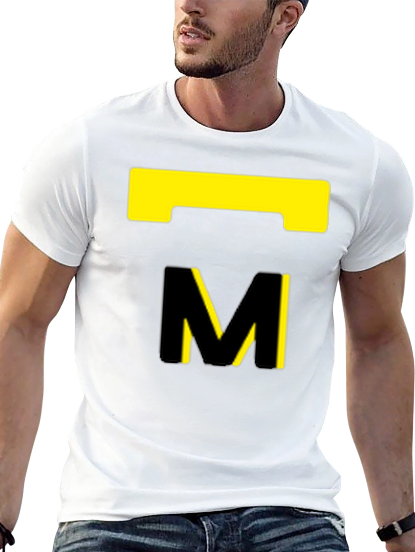 Modern Black T-Shirt with Abstract Yellow Design