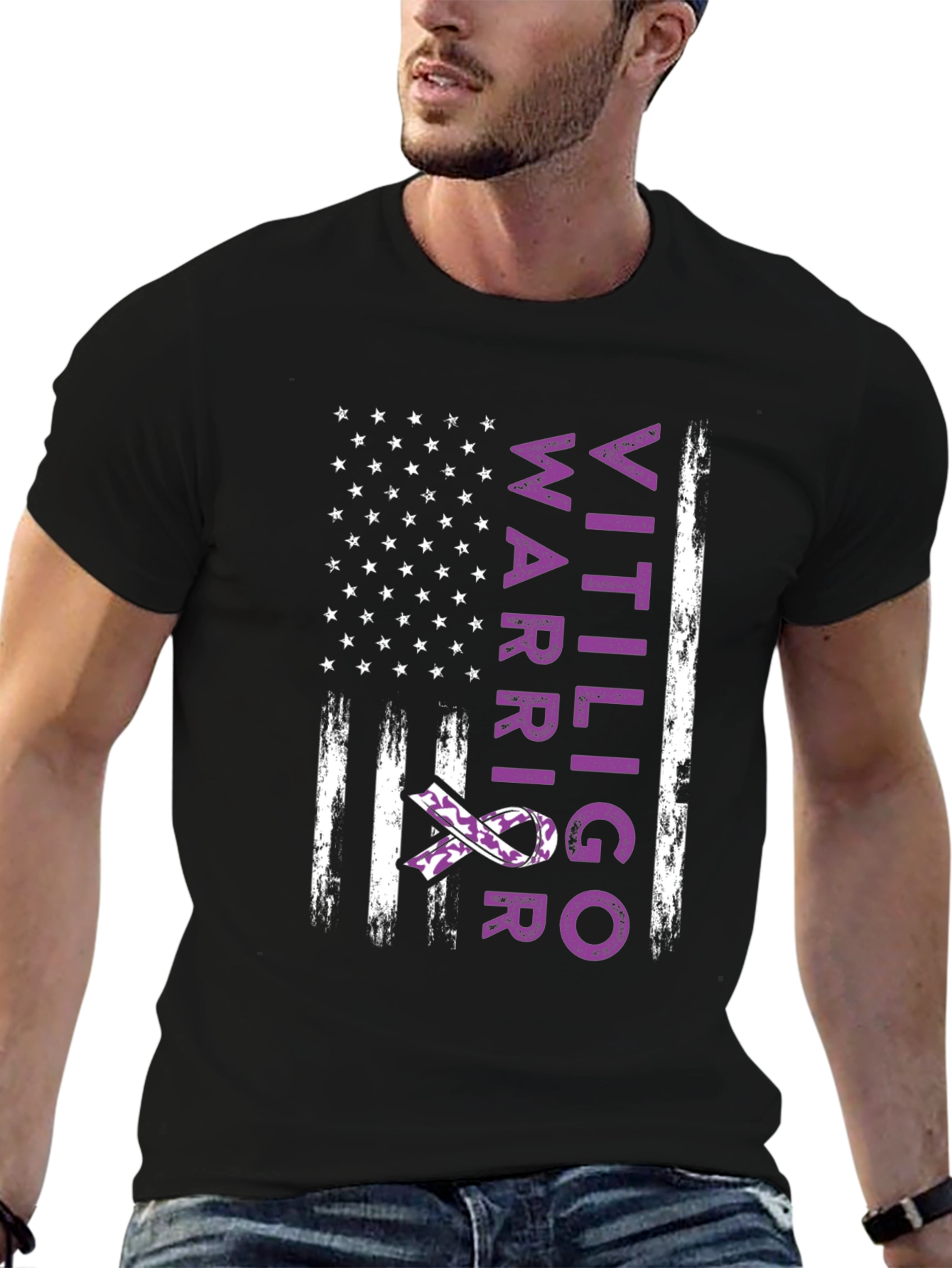 Vitiligo Warrior American Flag T-Shirt