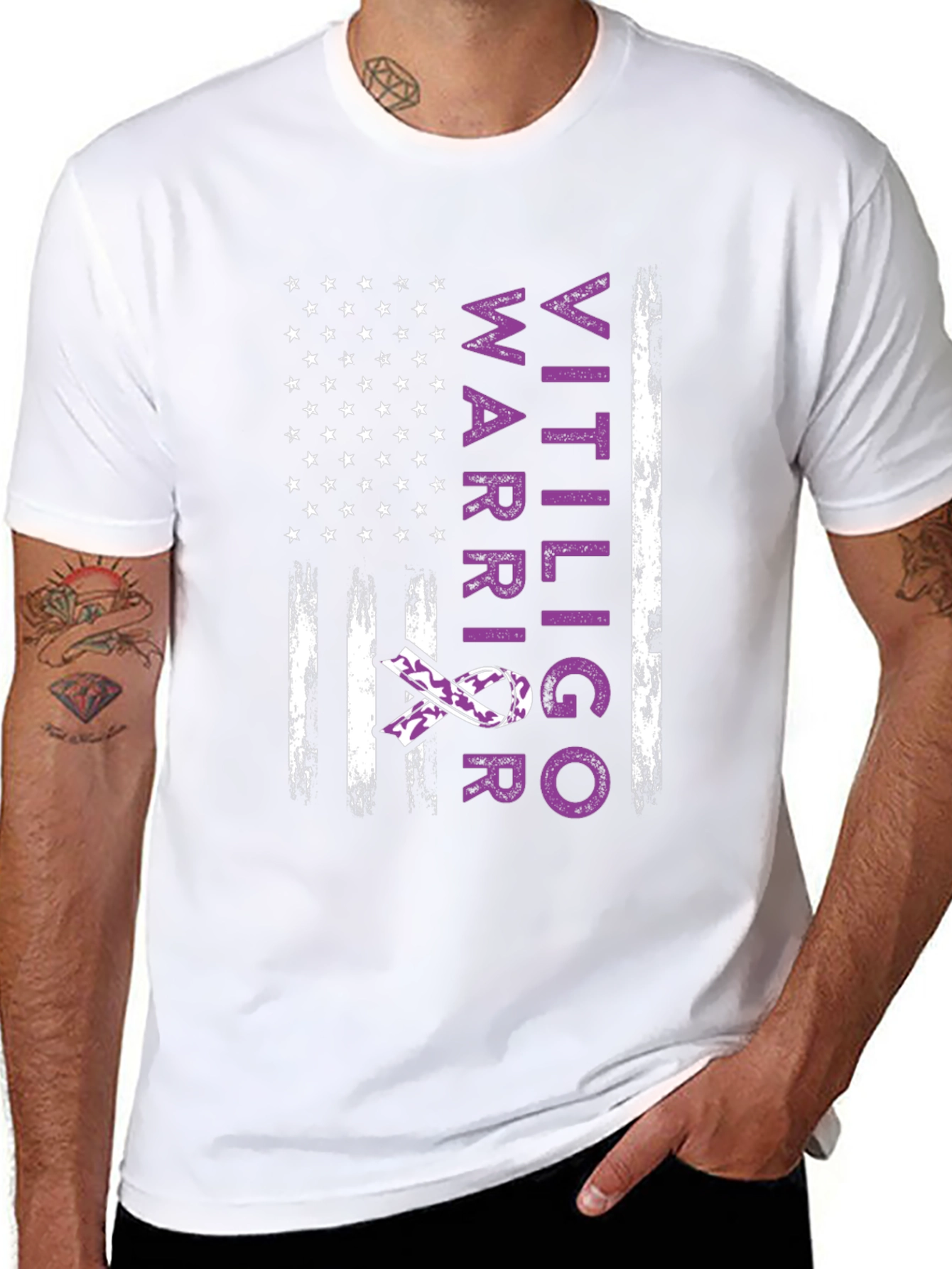 Vitiligo Warrior American Flag T-Shirt