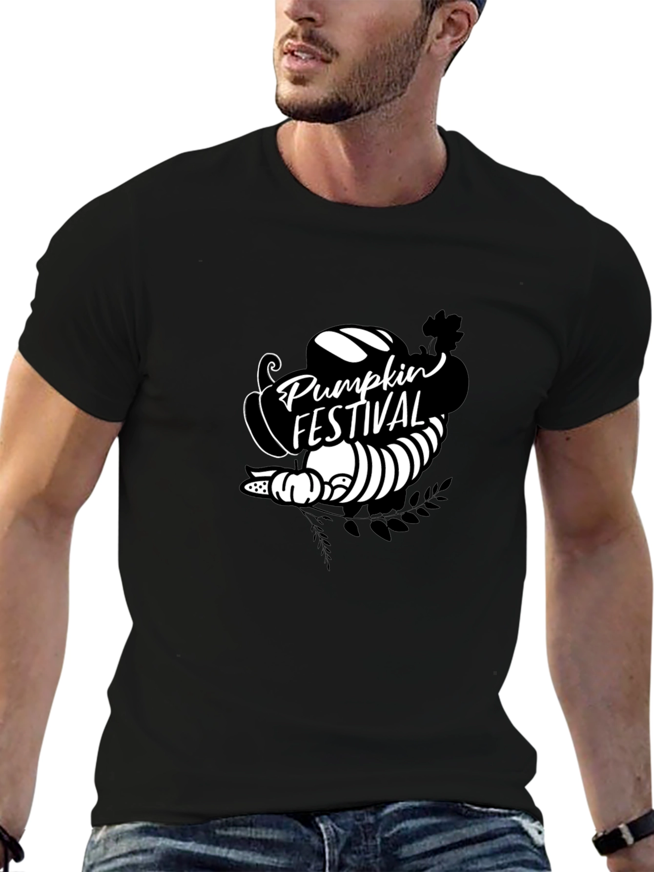 Pumpkin Festival Graphic Tee - Black Cotton T-Shirt