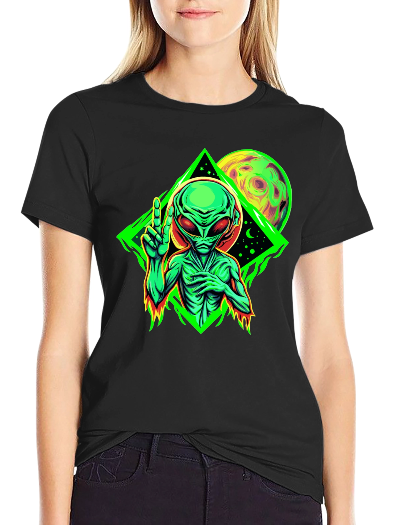 Alien Graphic Black T-Shirt - Glow in the Dark