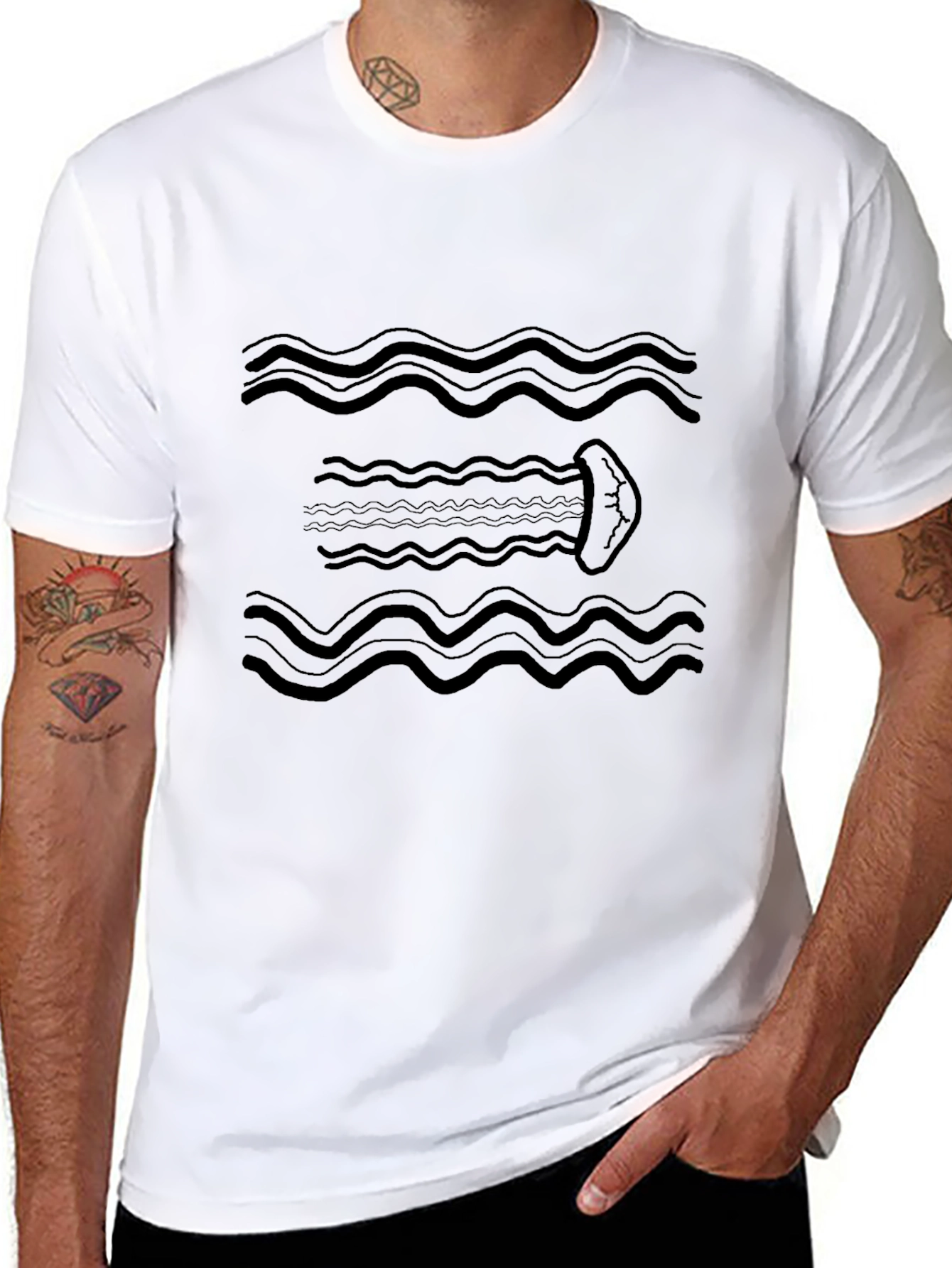 Wavy Jellyfish Black Graphic Tee