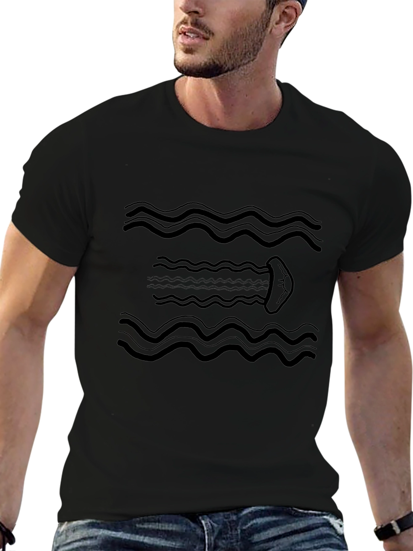 Wavy Jellyfish Black Graphic Tee