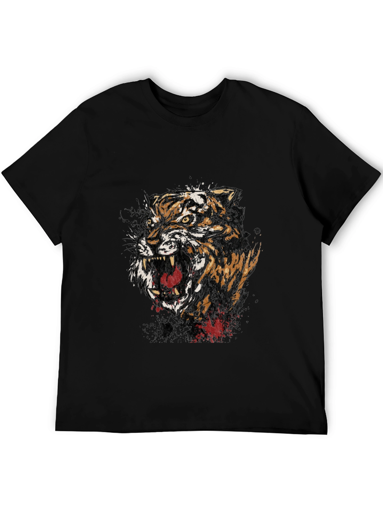 Mens Black Graphic Tee - Roaring Tiger Design