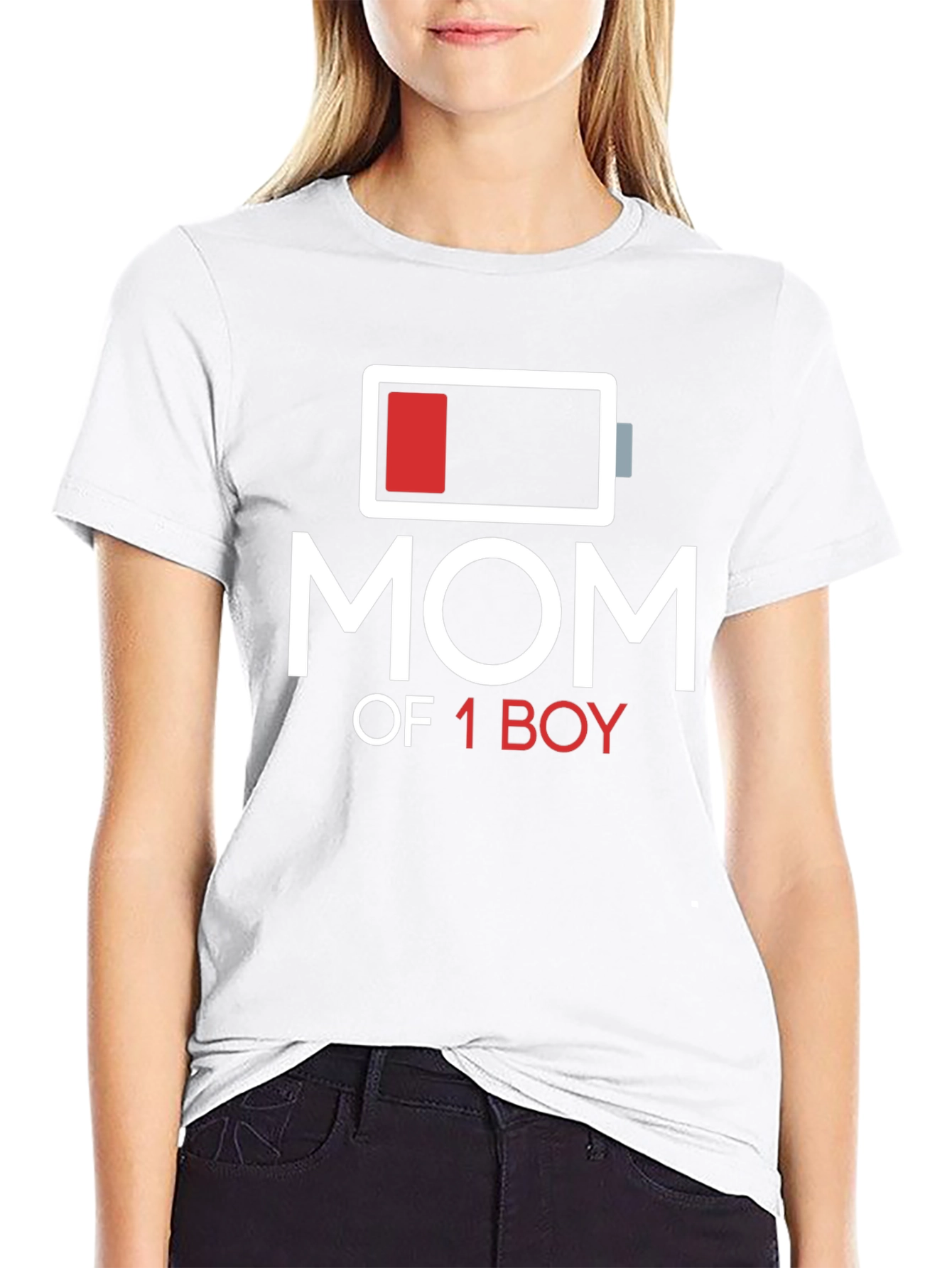 Mom of 1 Boy Low Battery Graphic T-Shirt