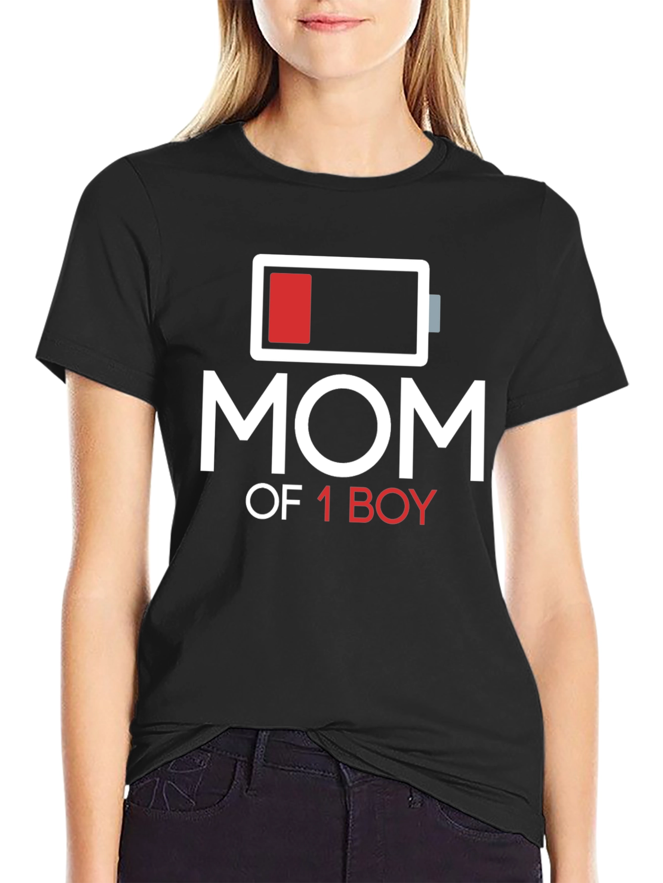 Mom of 1 Boy Low Battery Graphic T-Shirt
