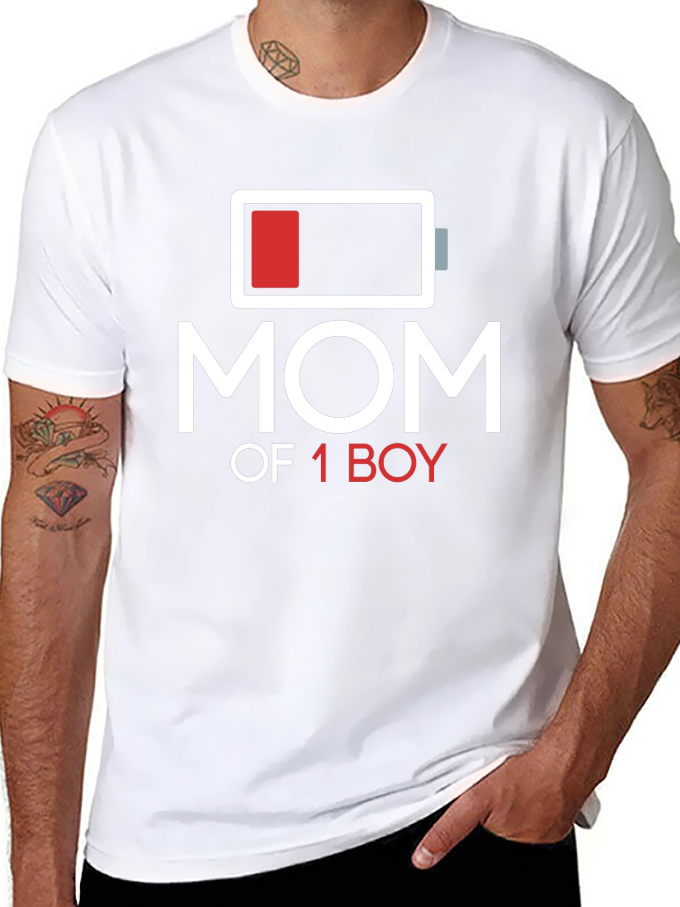 Mom of 1 Boy Low Battery Graphic T-Shirt