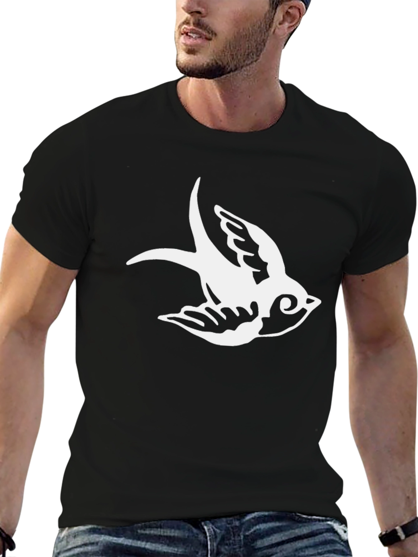 Black T-Shirt with Sparrow Graphic