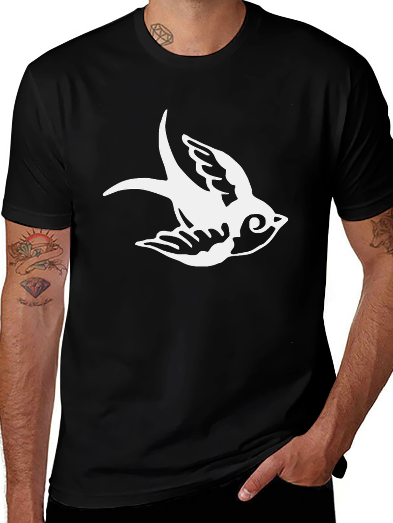 Black T-Shirt with Sparrow Graphic