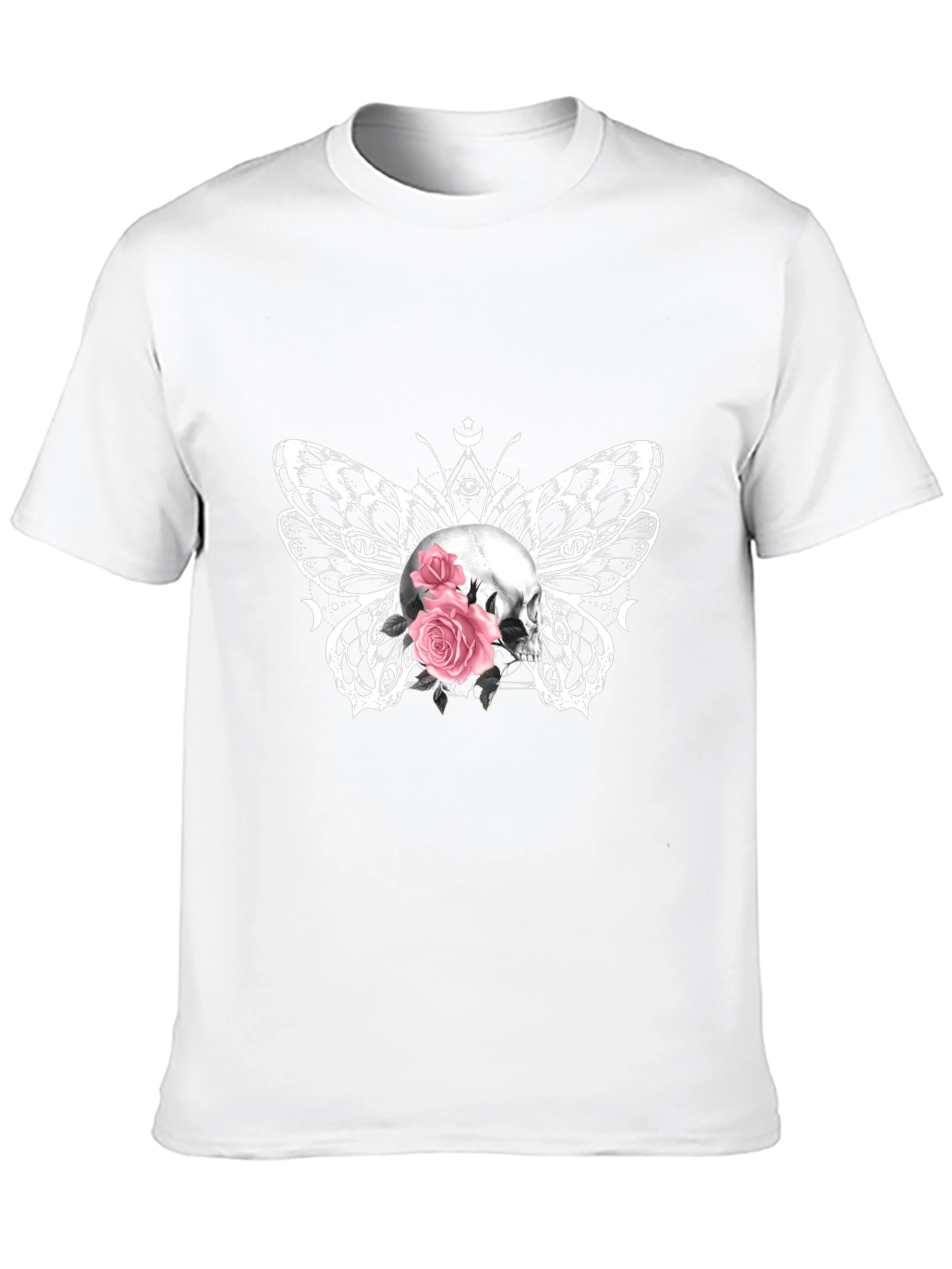 Skull Butterfly Roses Graphic Tee - Black