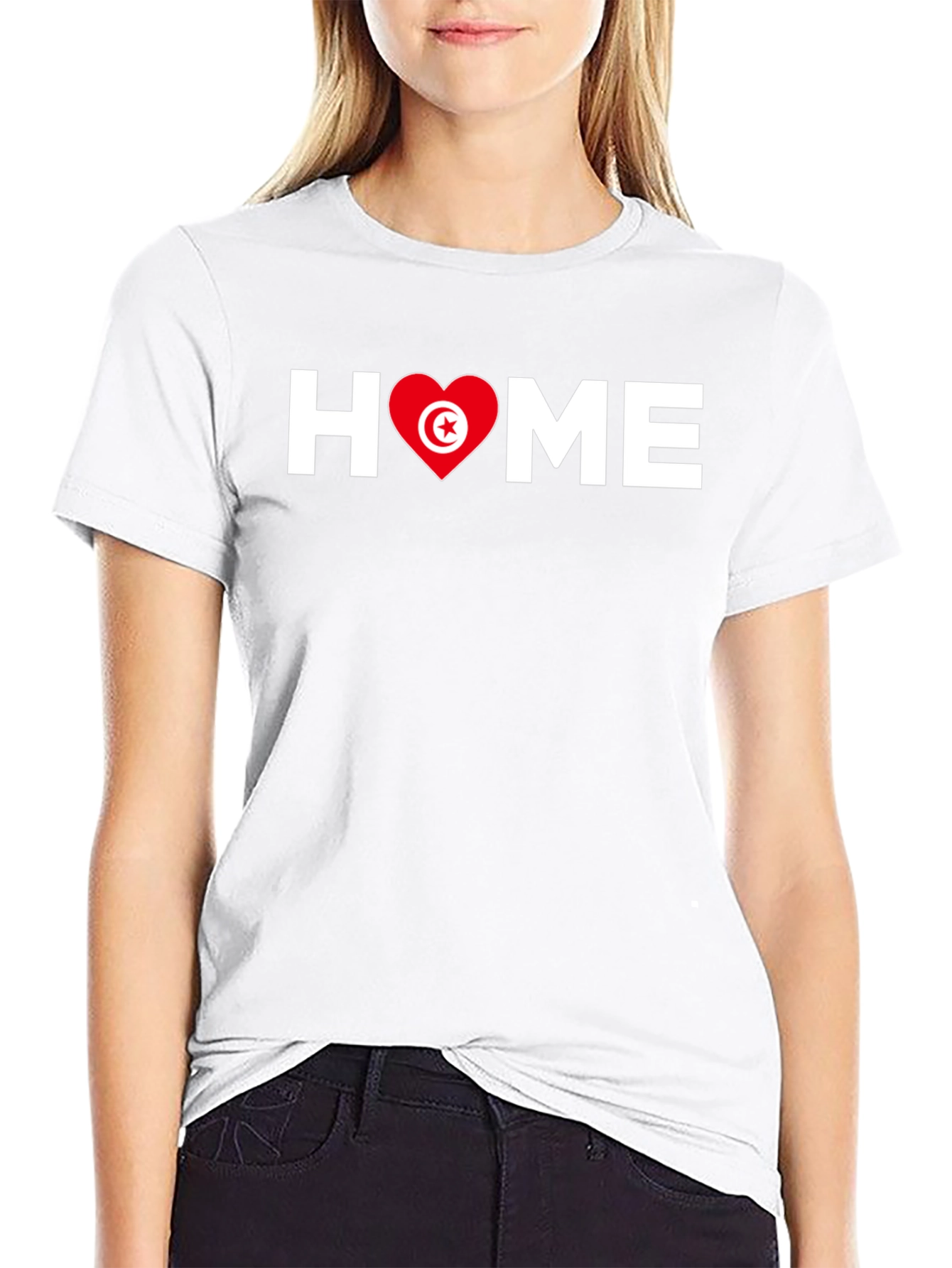 Tunisia Flag Heart HOME Black T-Shirt