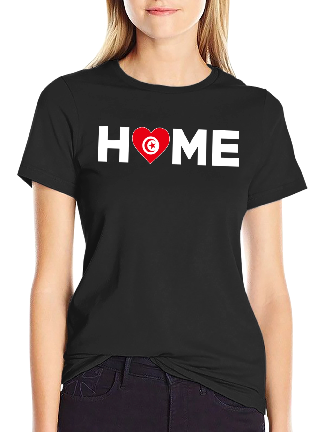 Tunisia Flag Heart HOME Black T-Shirt
