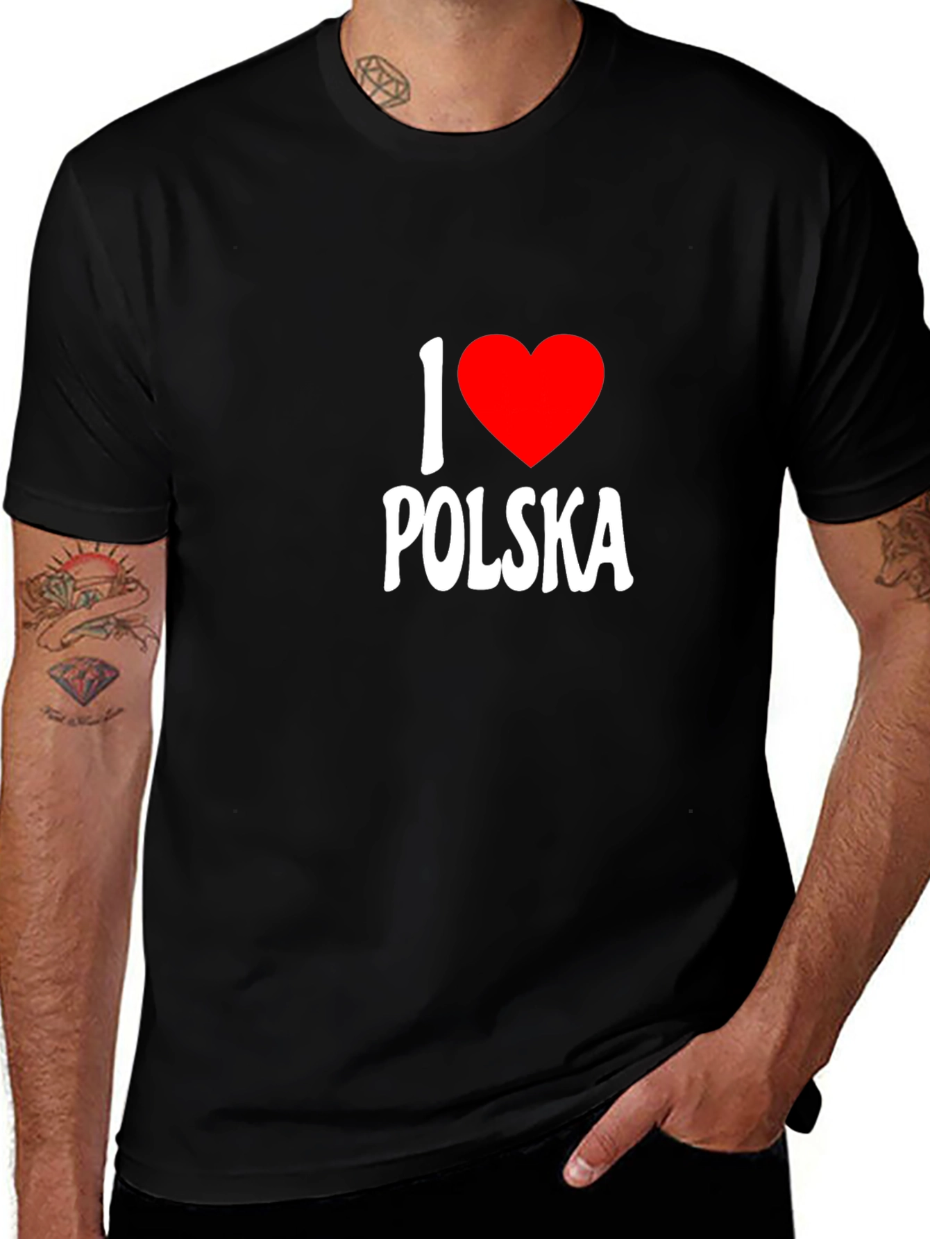 I Love Polska T-Shirt - Black Crew Neck Tee