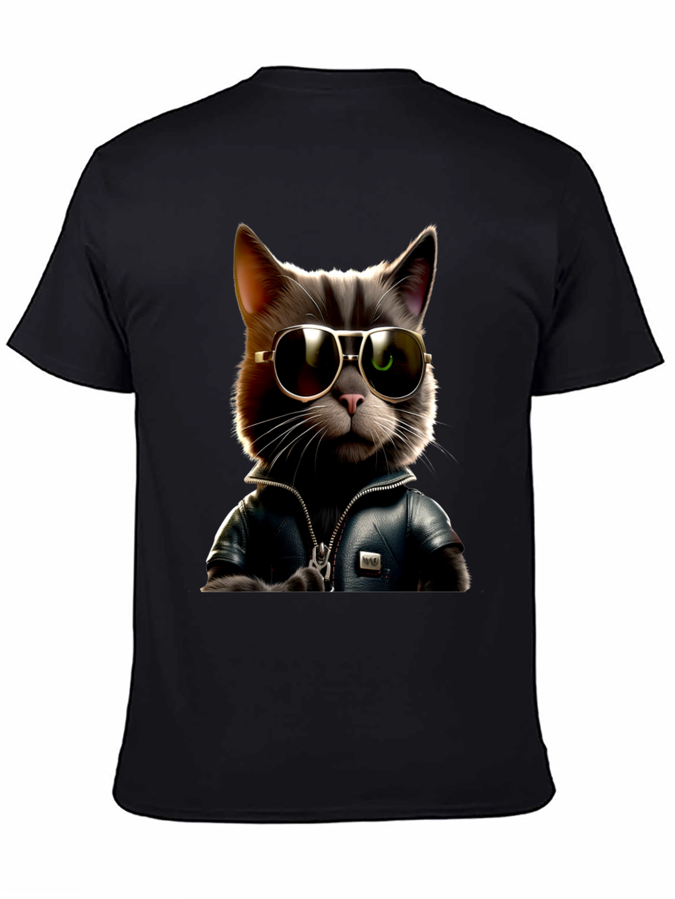Cool Cat in Leather Jacket Graphic T-Shirt