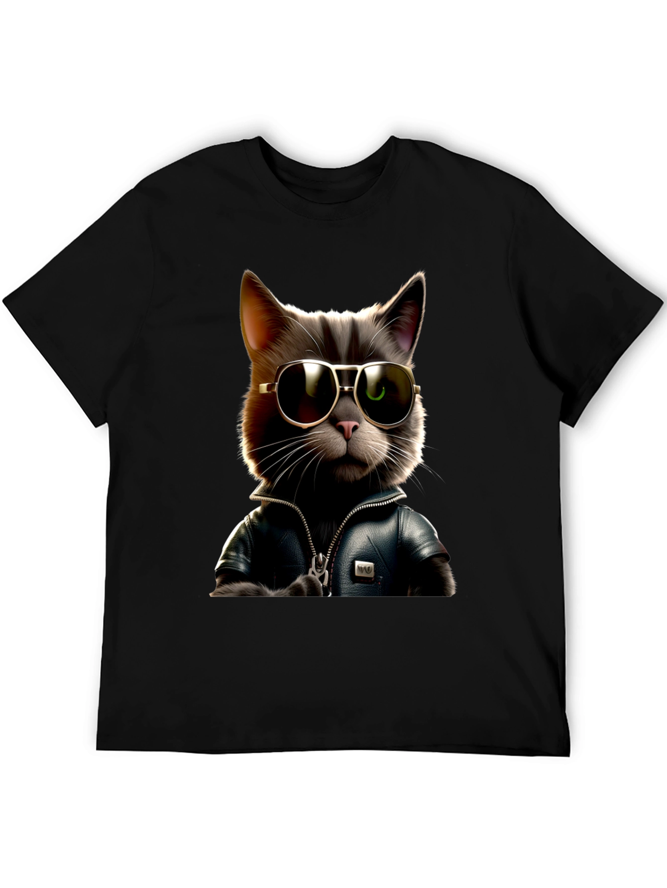 Cool Cat in Leather Jacket Graphic T-Shirt