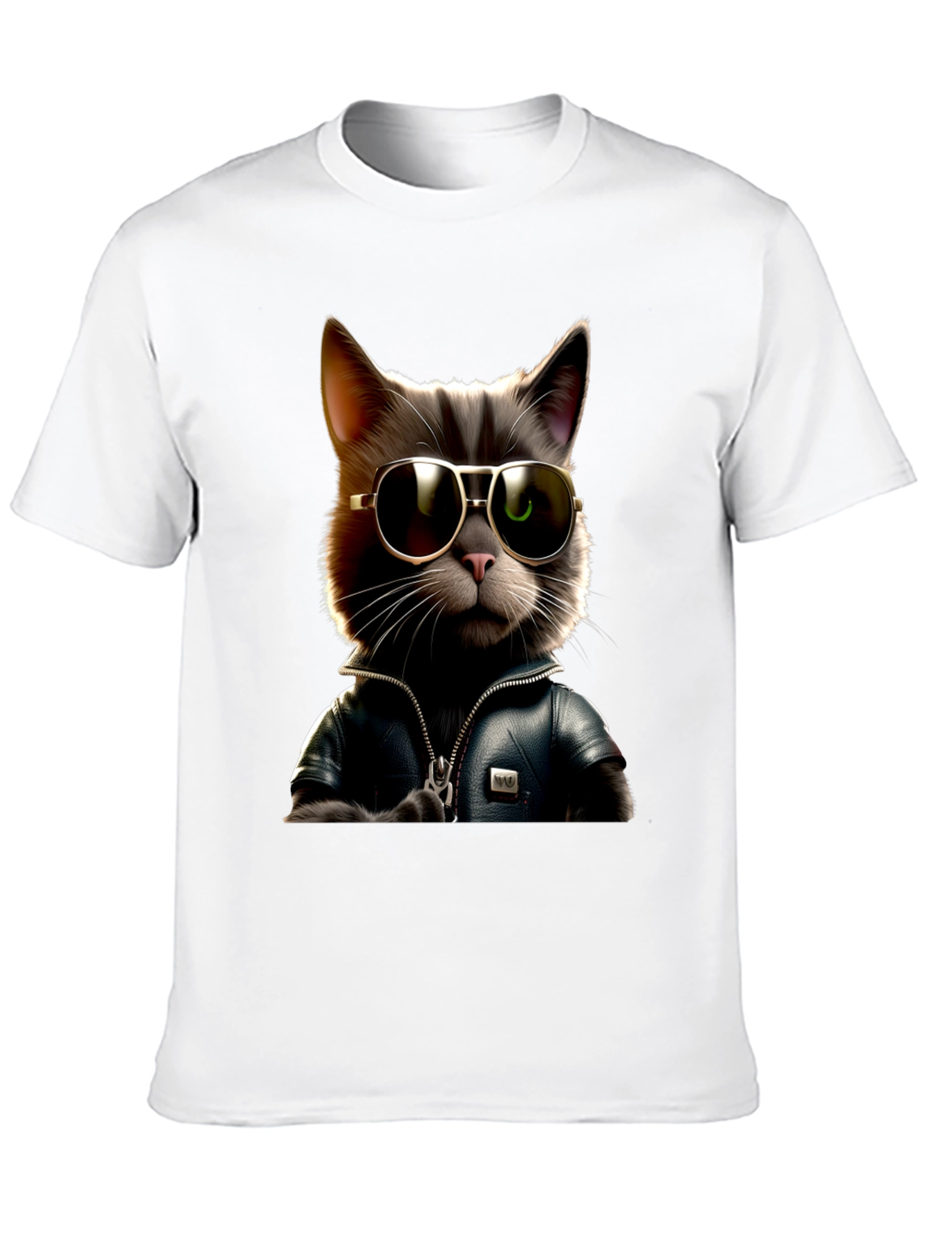 Cool Cat in Leather Jacket Graphic T-Shirt