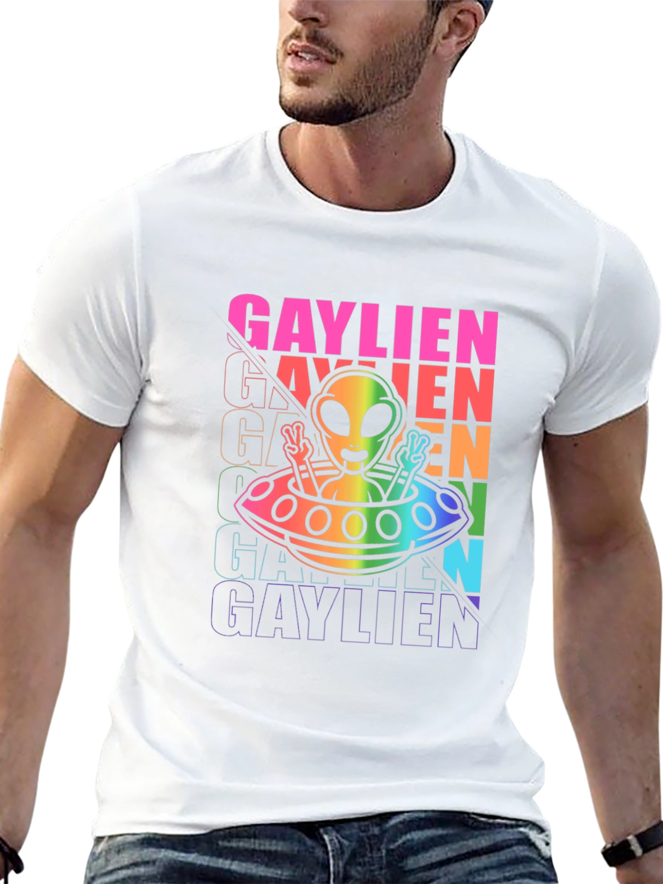 Gaylien T-Shirt - Rainbow Alien UFO Design