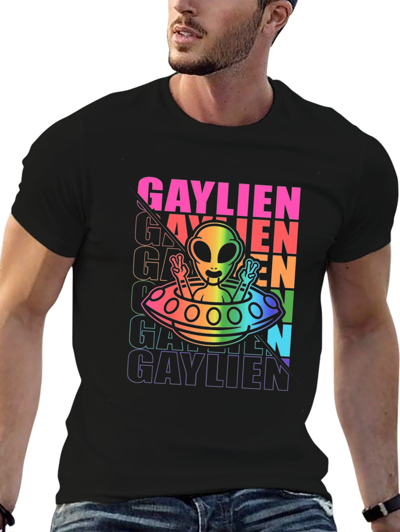 Gaylien T-Shirt - Rainbow Alien UFO Design