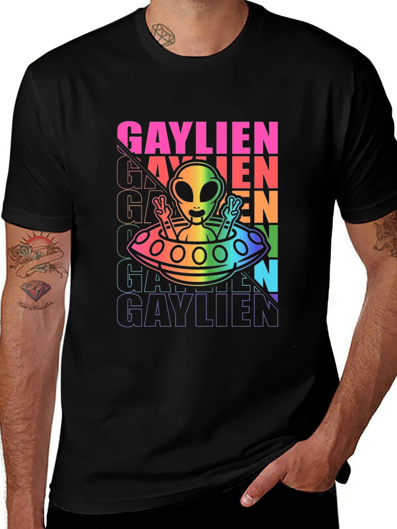 Gaylien T-Shirt - Rainbow Alien UFO Design