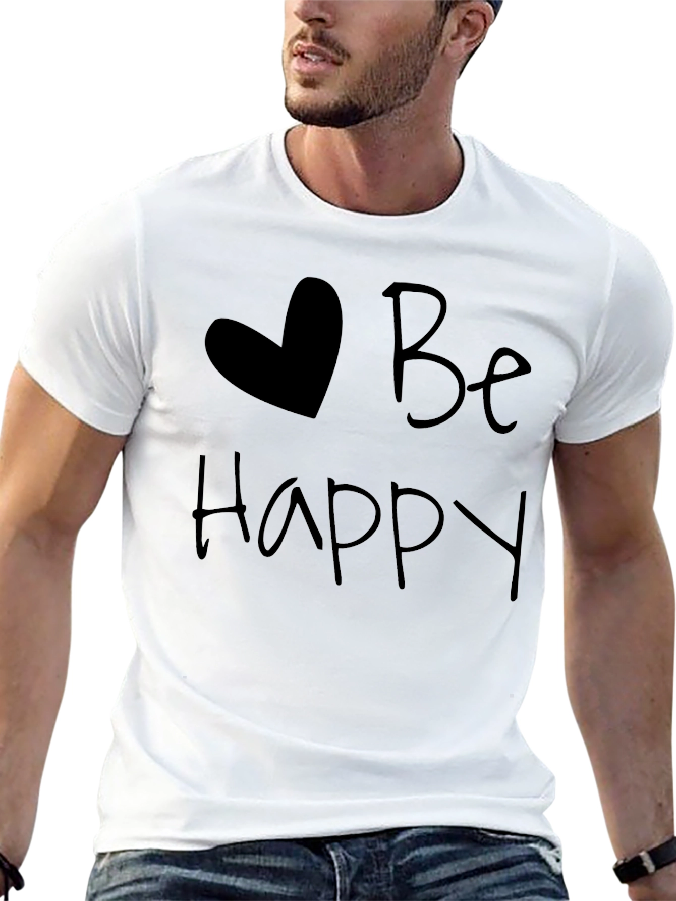 Be Happy Heart Graphic Tee - Soft & Stylish