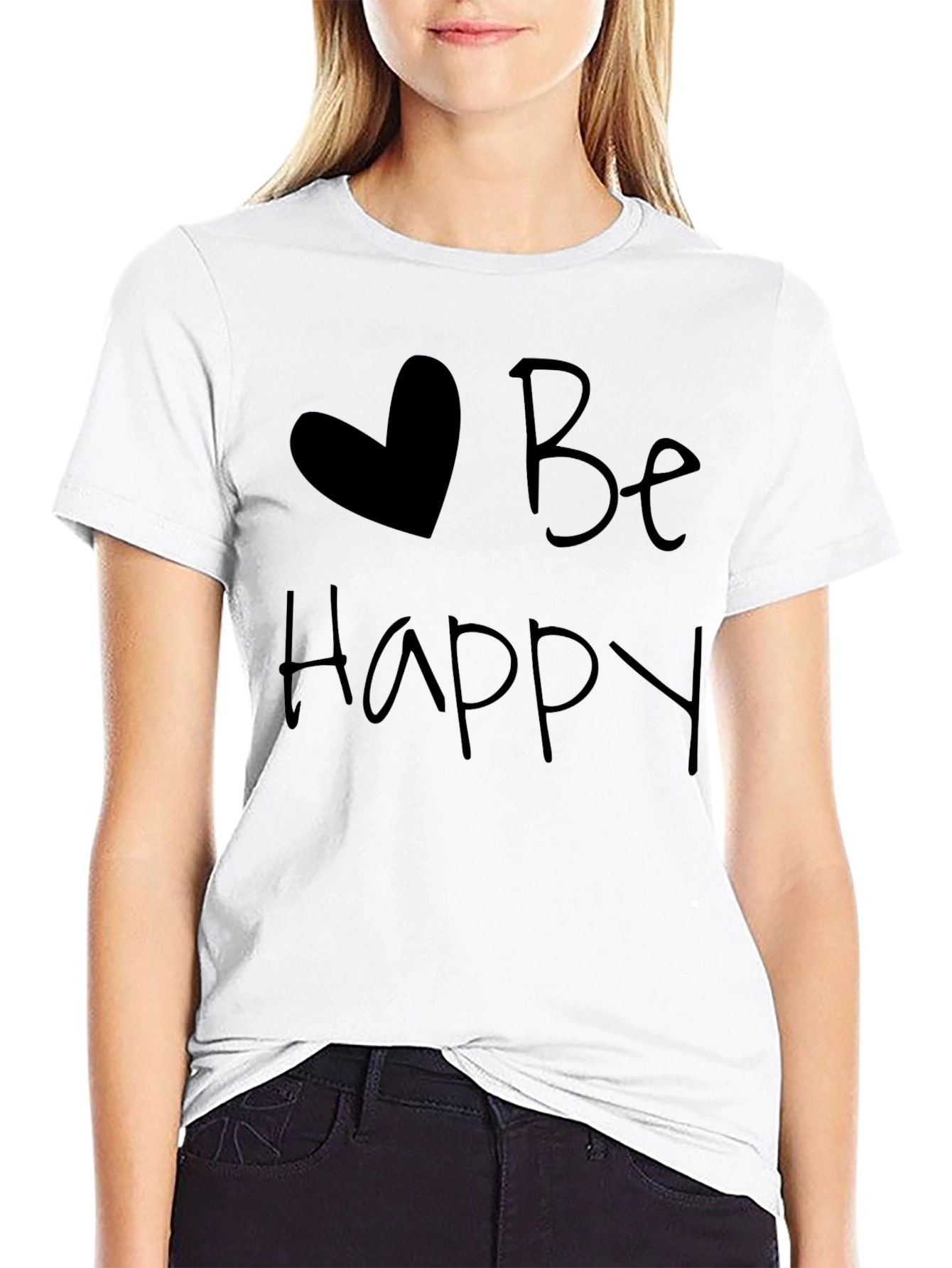 Be Happy Heart Graphic Tee - Soft & Stylish