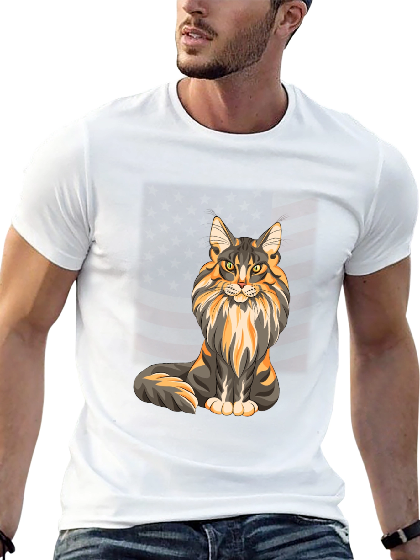 Maine Coon Cat American Flag T-Shirt