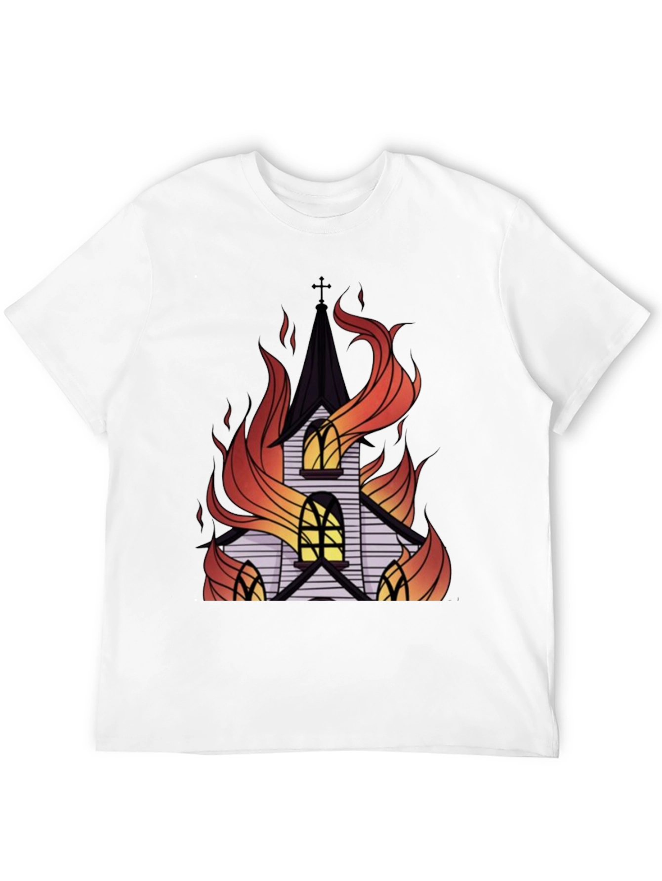 Burning Church Graphic Tee - Black Cotton T-Shirt