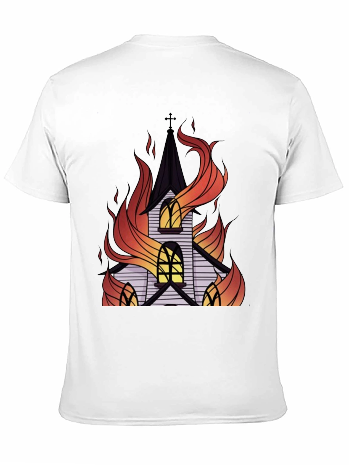 Burning Church Graphic Tee - Black Cotton T-Shirt