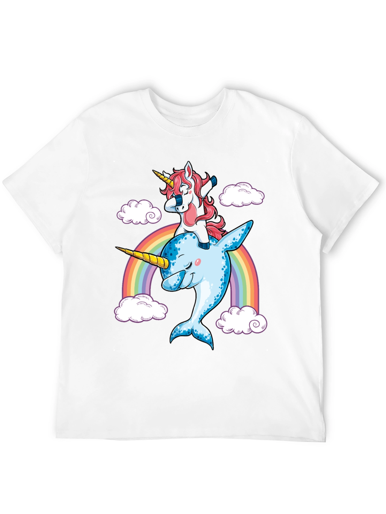 Unicorn Riding Narwhal Rainbow T-Shirt