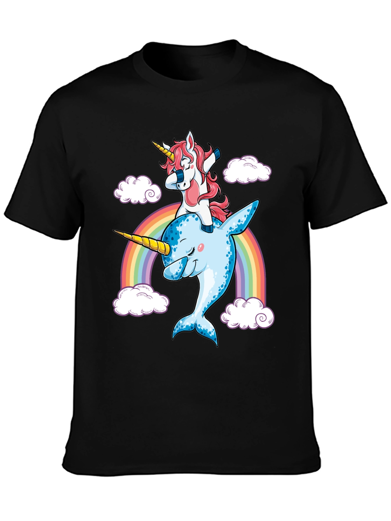 Unicorn Riding Narwhal Rainbow T-Shirt