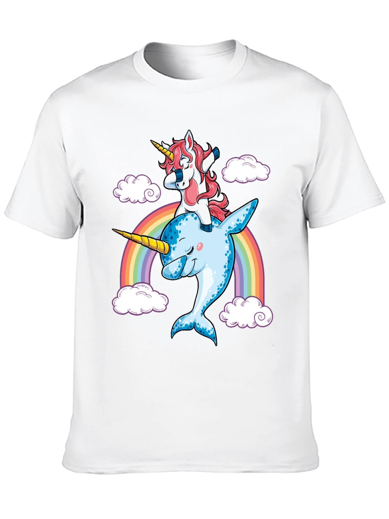 Unicorn Riding Narwhal Rainbow T-Shirt