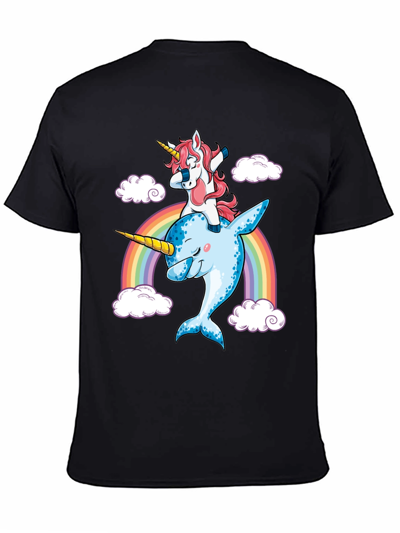 Unicorn Riding Narwhal Rainbow T-Shirt