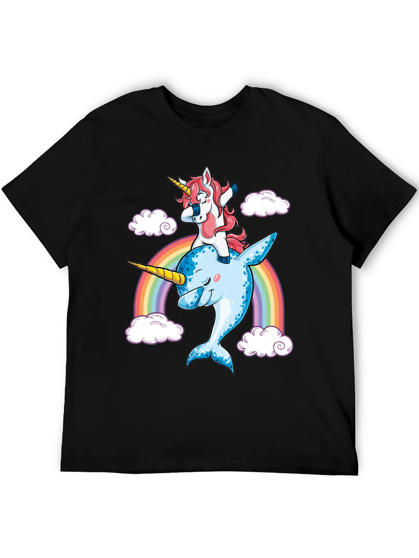 Unicorn Riding Narwhal Rainbow T-Shirt