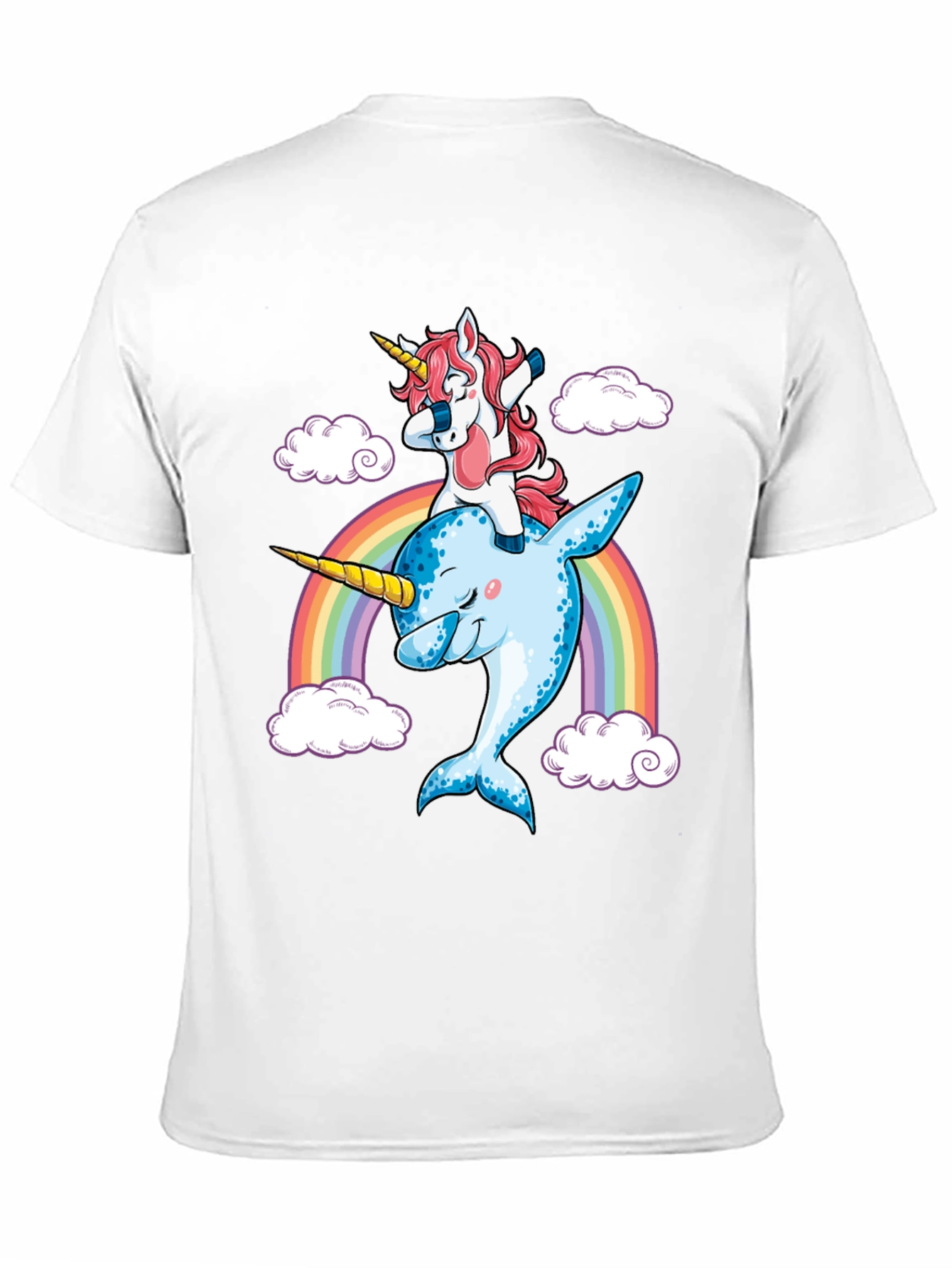 Unicorn Riding Narwhal Rainbow T-Shirt