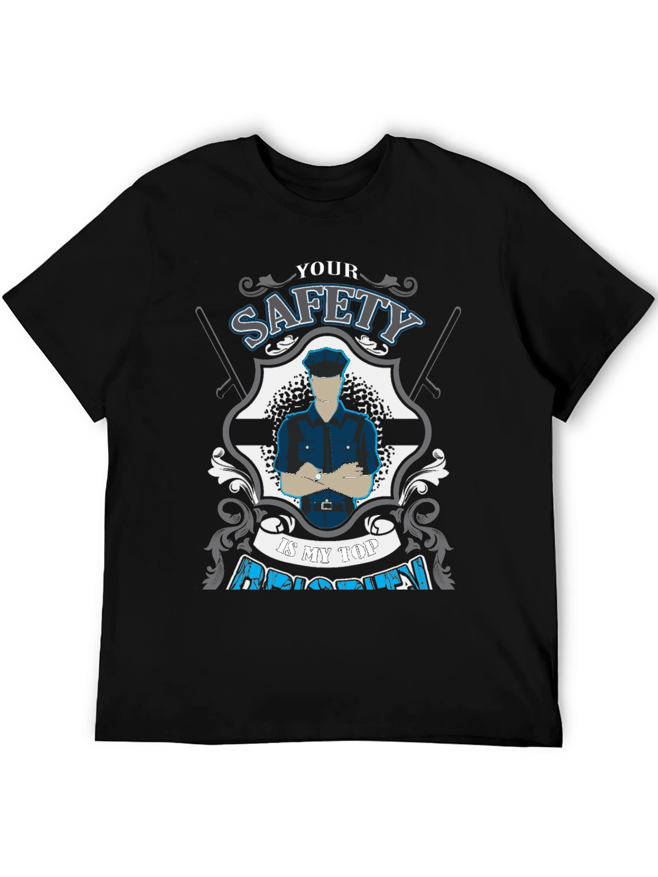 Safety First Police Graphic Tee - Black Cotton T-Shirt