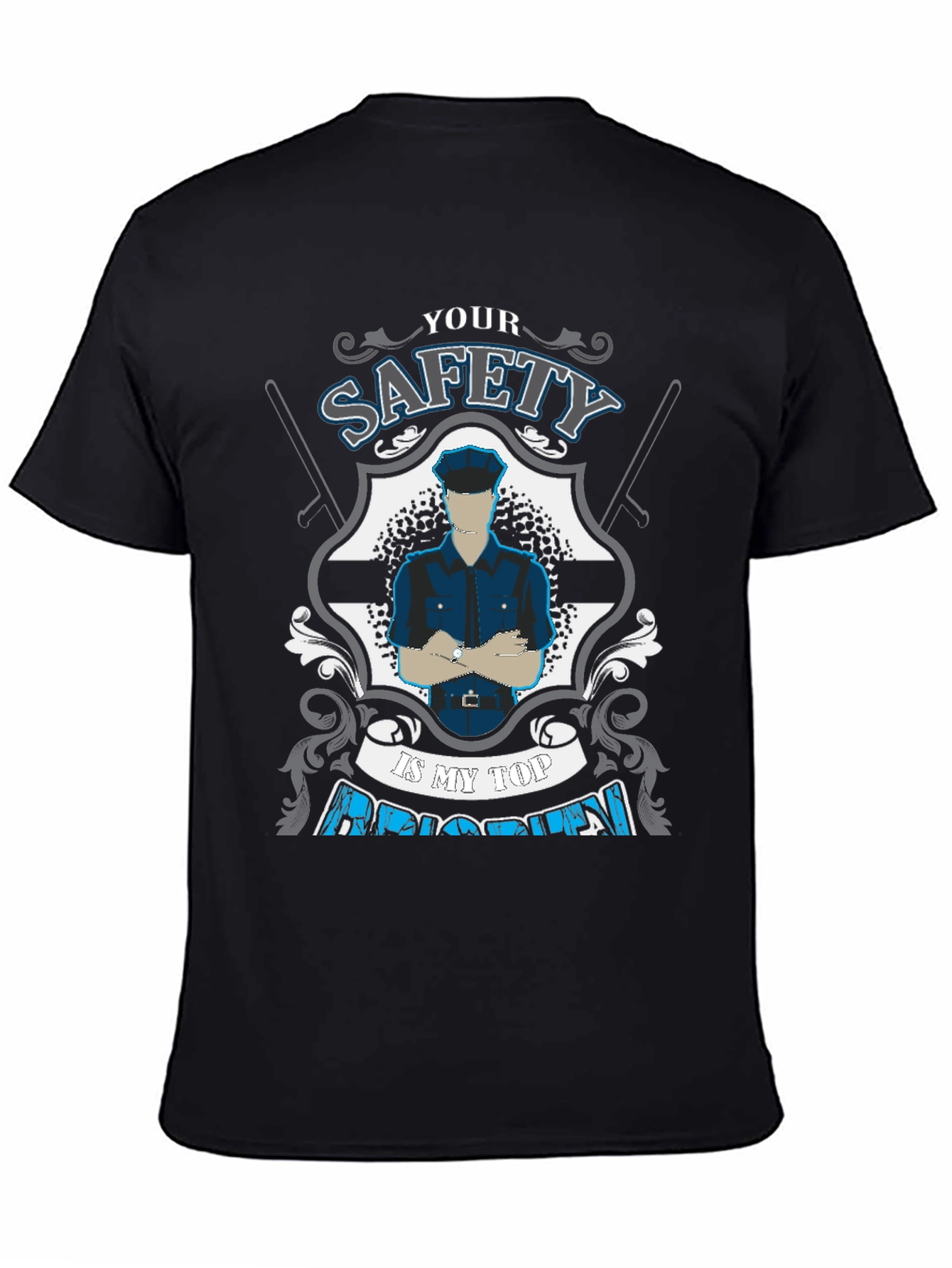 Safety First Police Graphic Tee - Black Cotton T-Shirt
