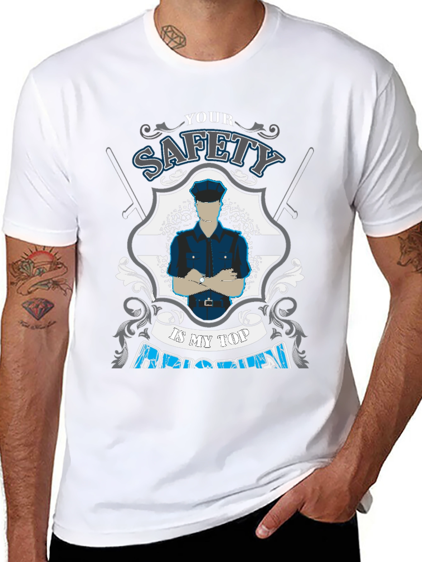 Safety First Police Graphic Tee - Black Cotton T-Shirt