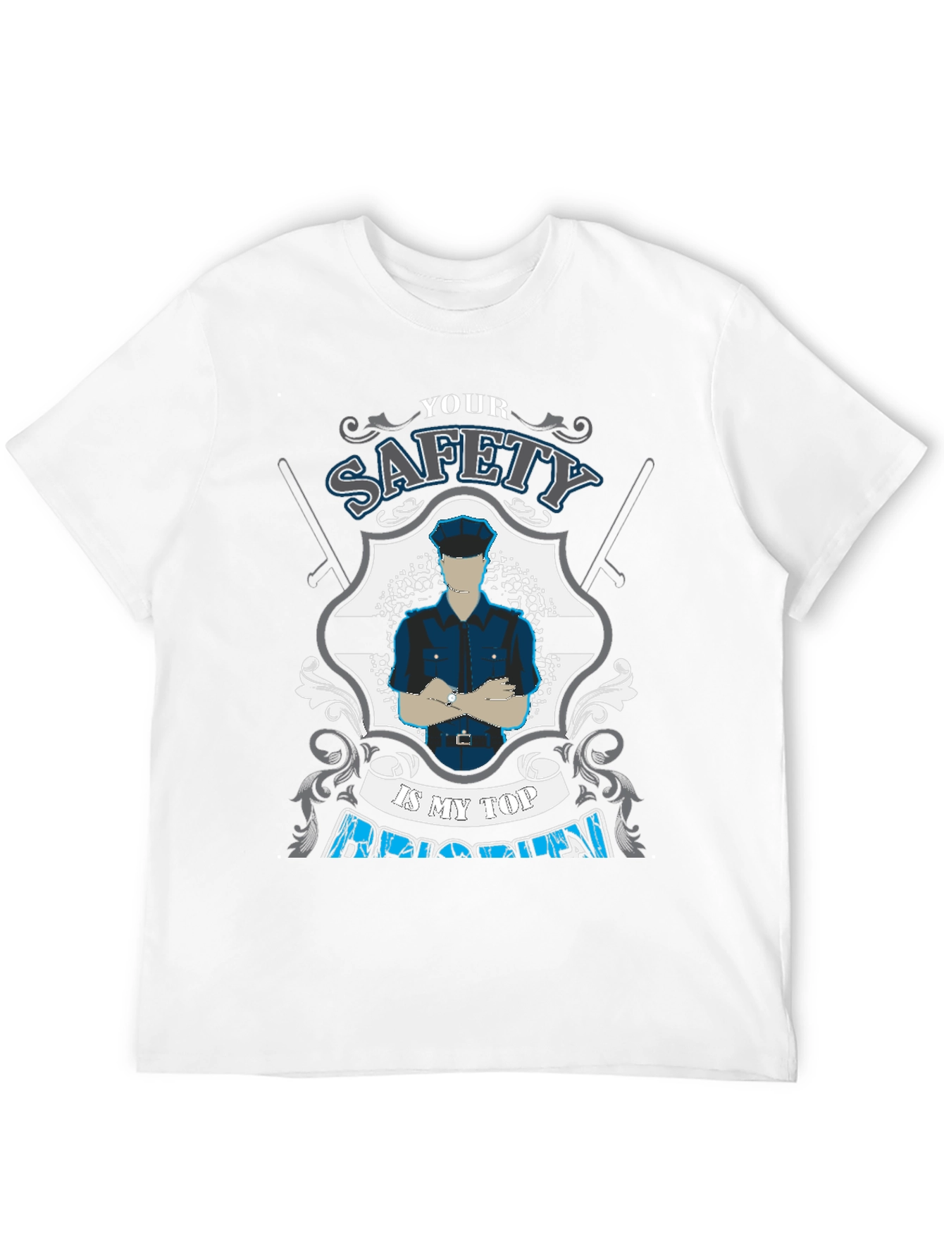 Safety First Police Graphic Tee - Black Cotton T-Shirt