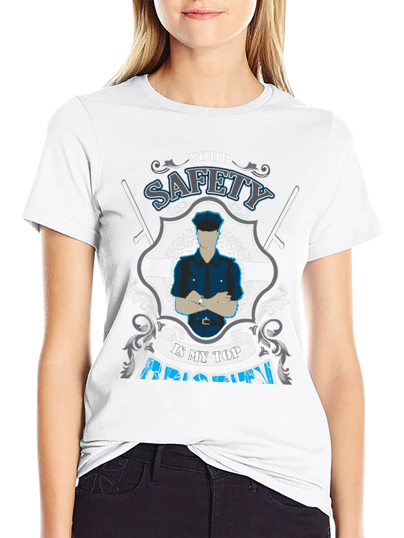 Safety First Police Graphic Tee - Black Cotton T-Shirt