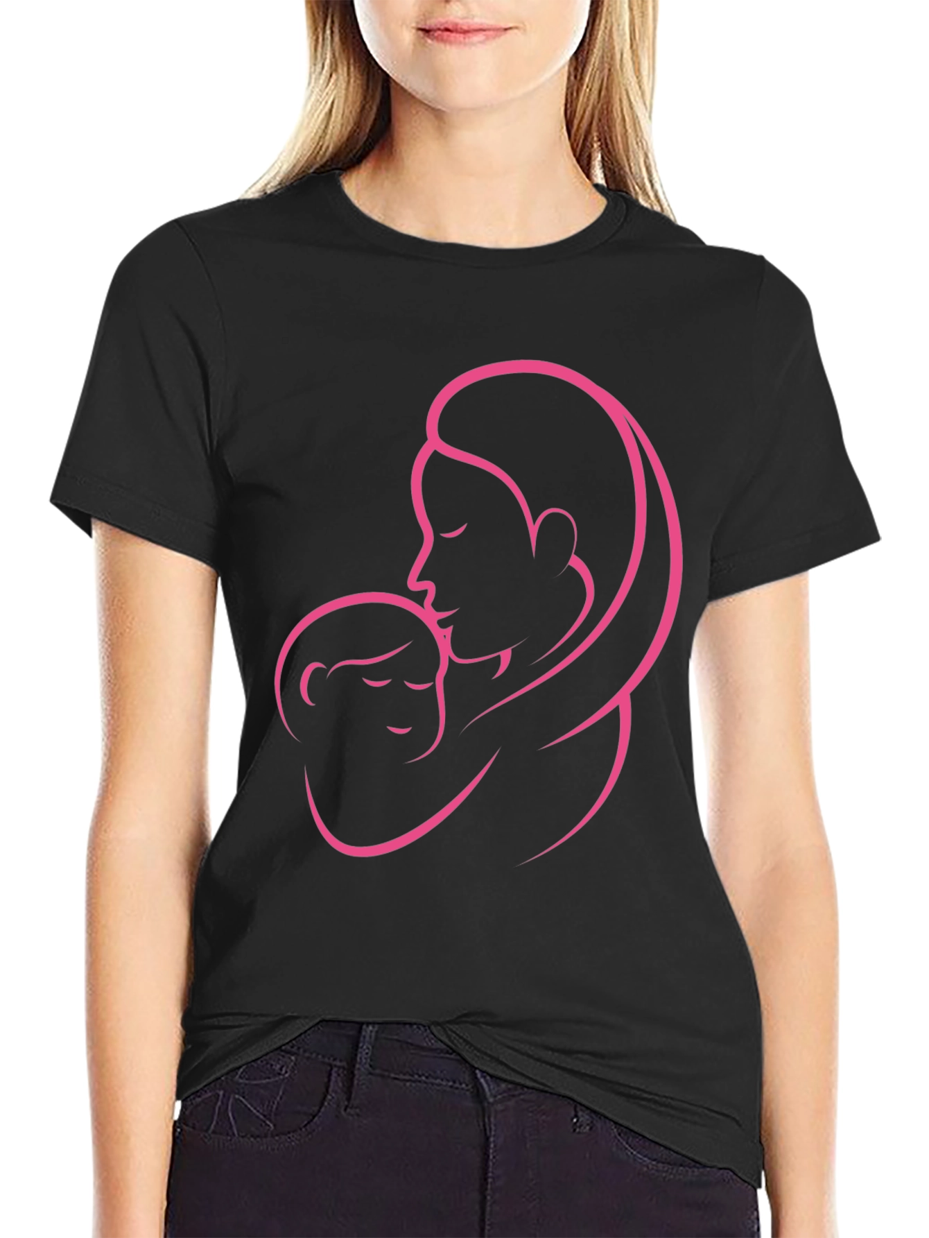 Mother & Child Graphic Black T-Shirt