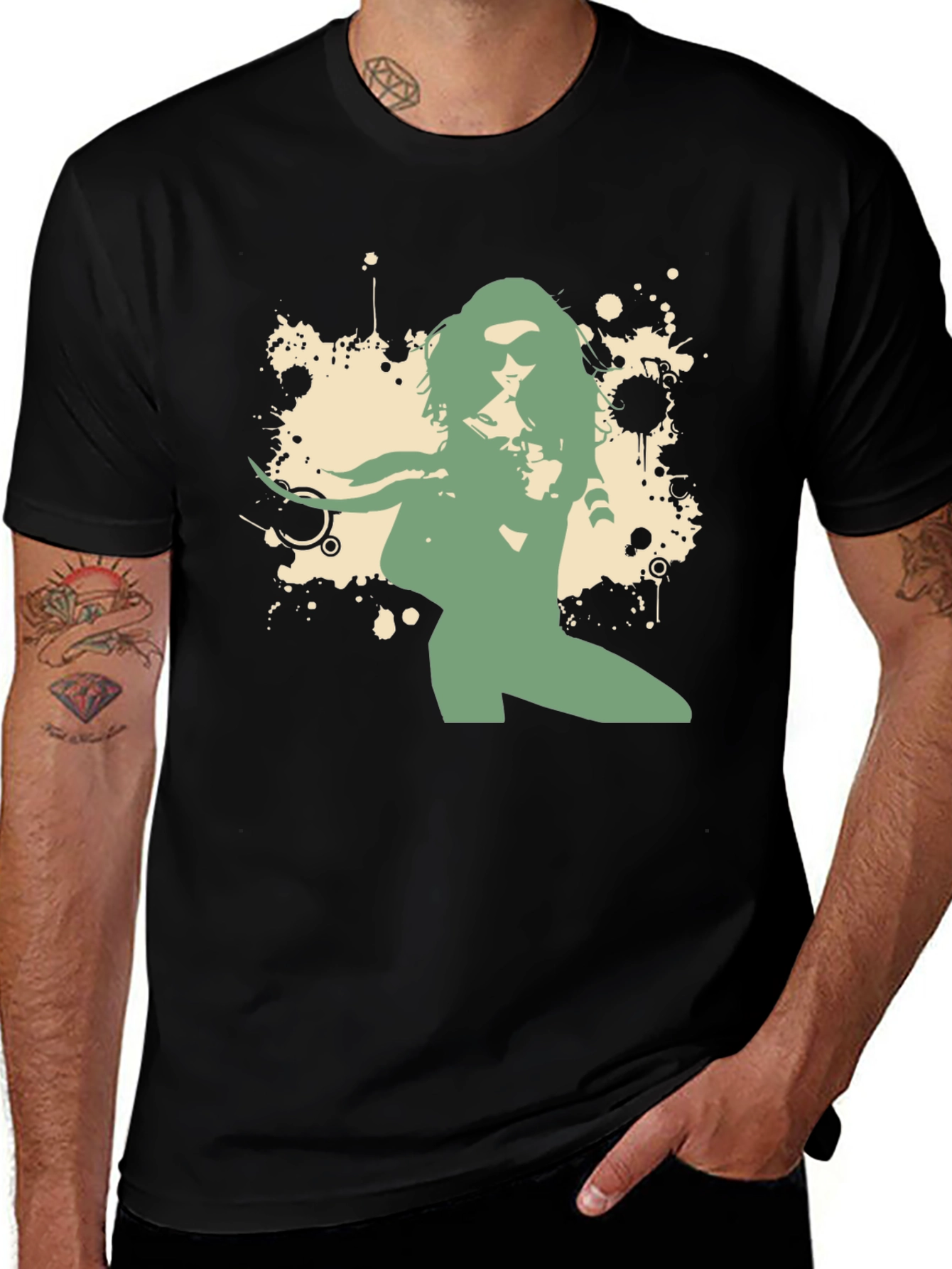 Retro Graphic Tee - Cool Sage Green Silhouette