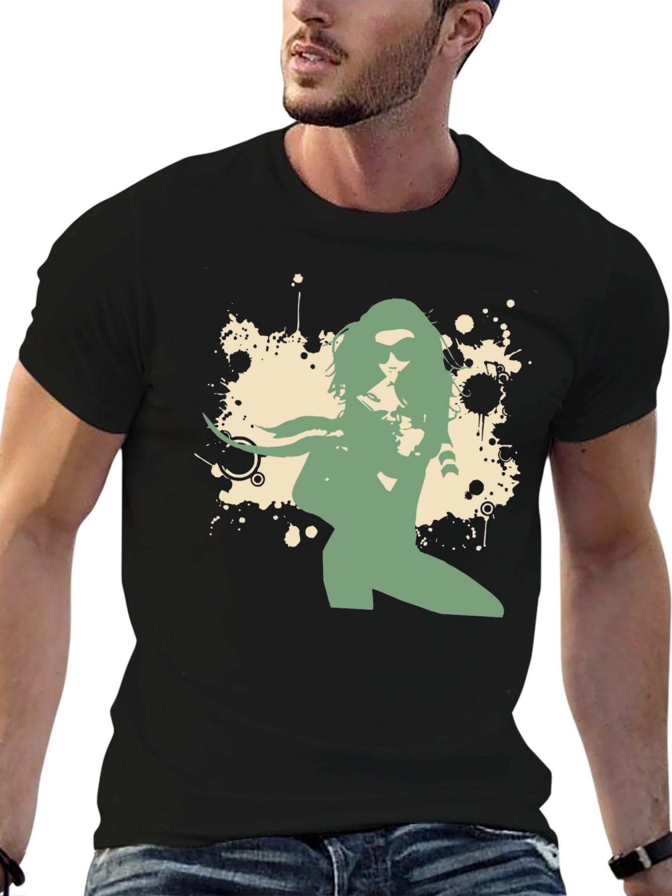 Retro Graphic Tee - Cool Sage Green Silhouette