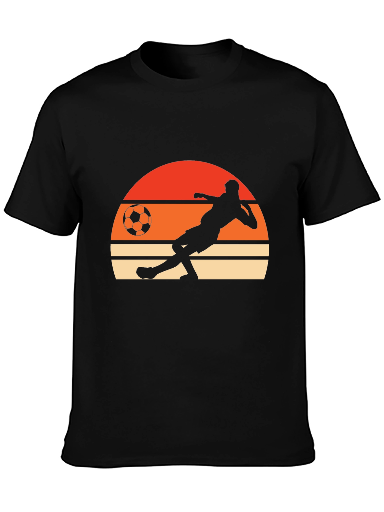 Retro Soccer Player Graphic Tee - Black Cotton T-Shirt