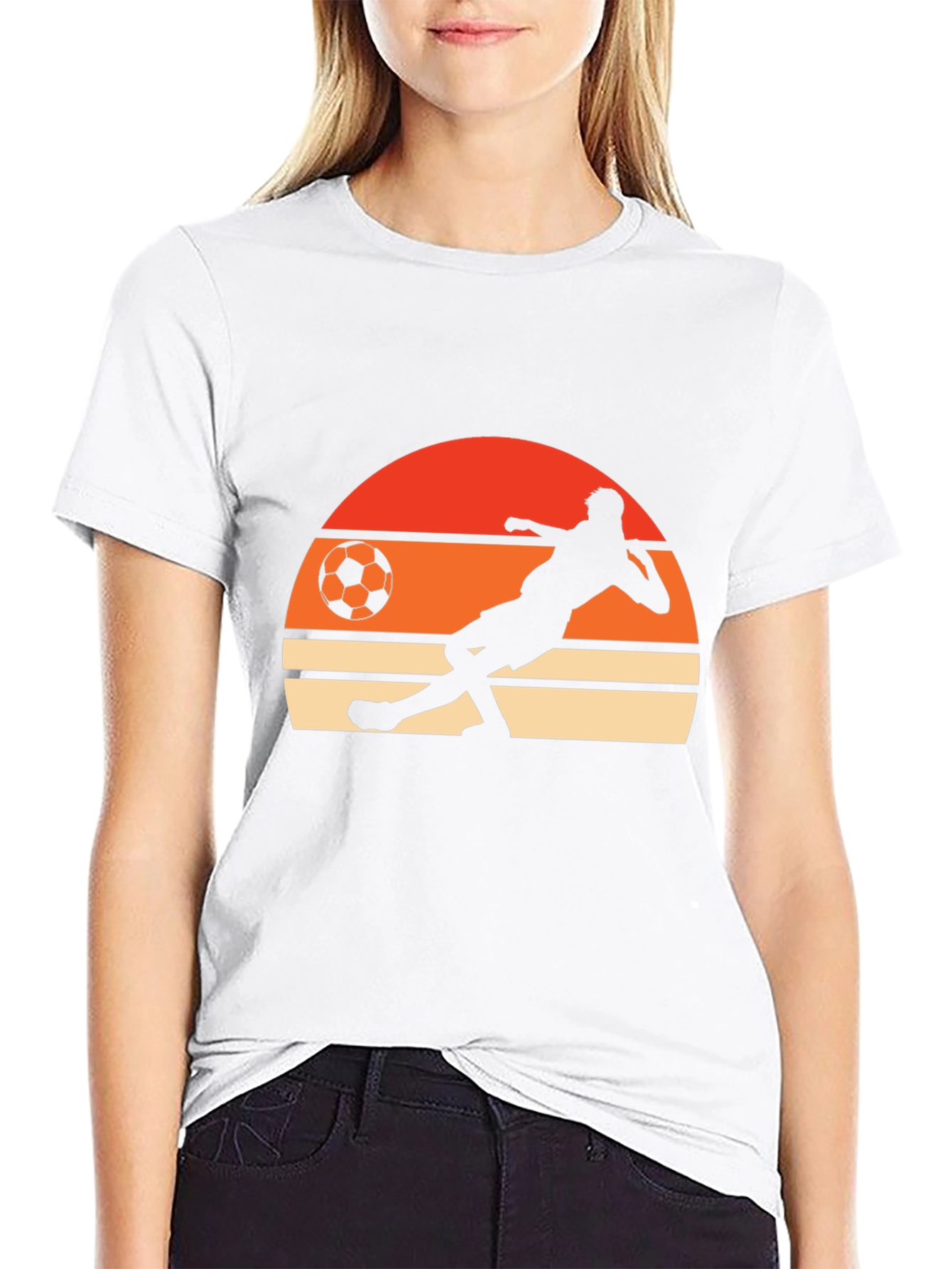 Retro Soccer Player Graphic Tee - Black Cotton T-Shirt