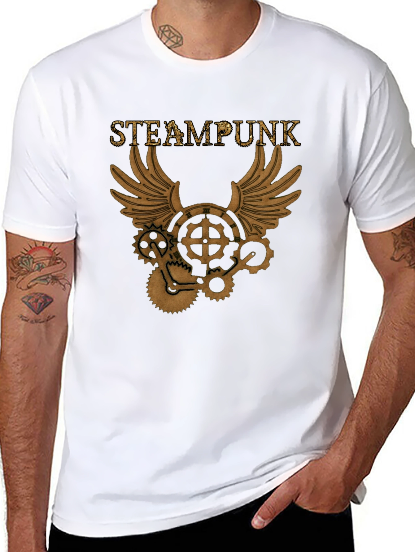 Steampunk Gear Wings Black T-Shirt