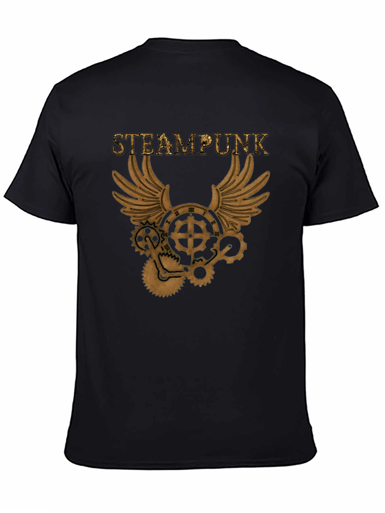 Steampunk Gear Wings Black T-Shirt