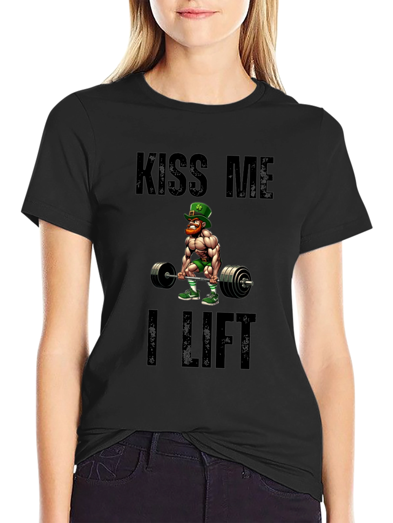 Kiss Me I Lift Black Graphic T-Shirt