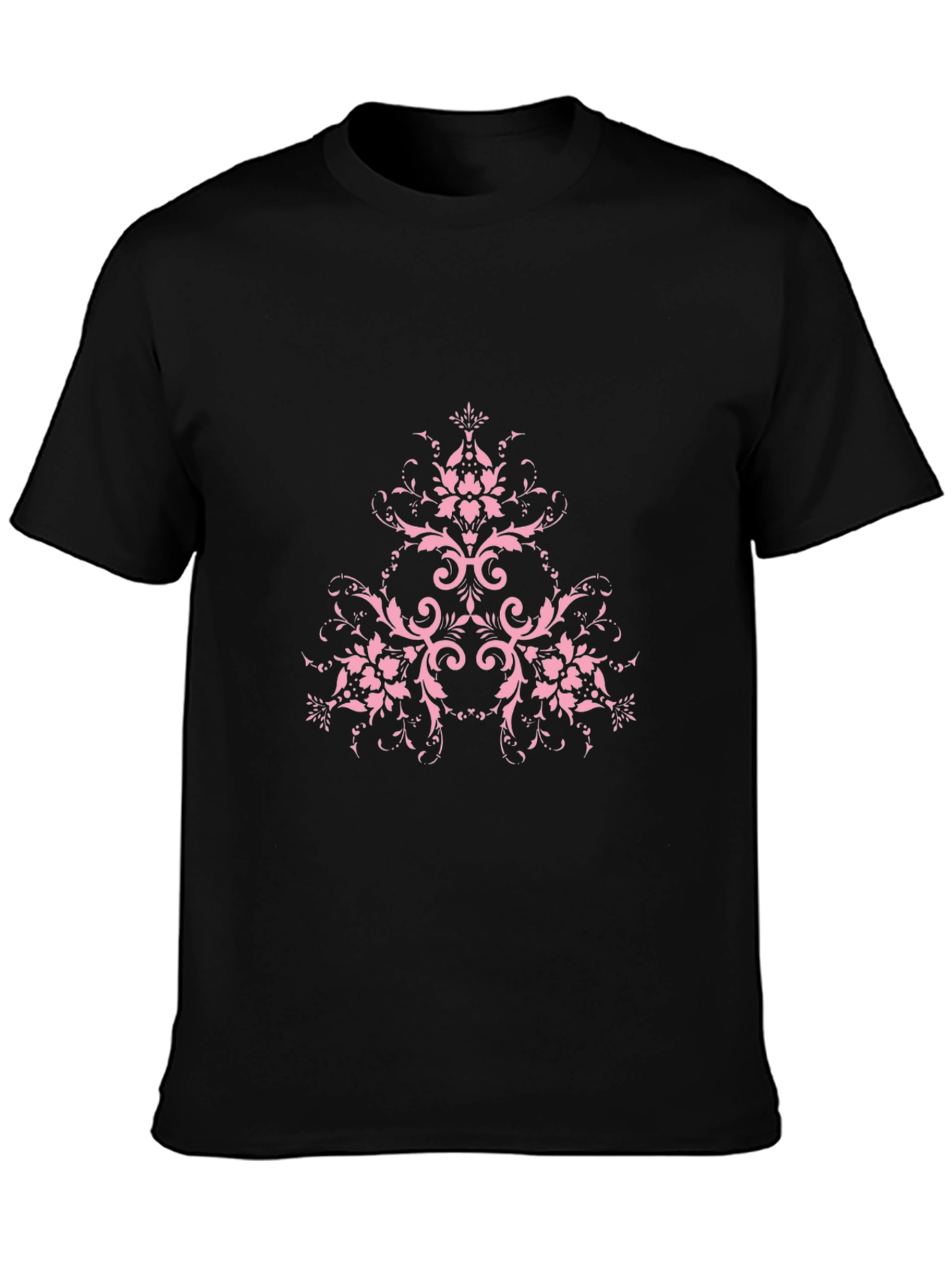 Black T-Shirt with Pink Floral Design
