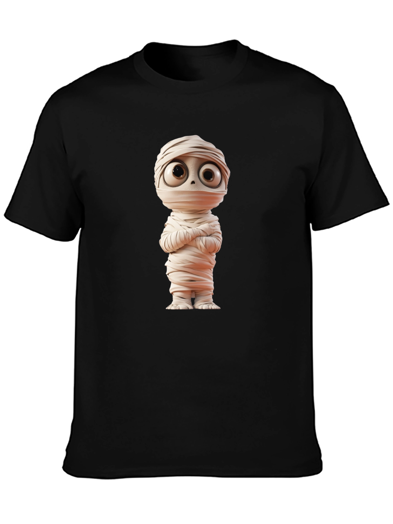 Cartoon Mummy Graphic Tee - Black Cotton Blend