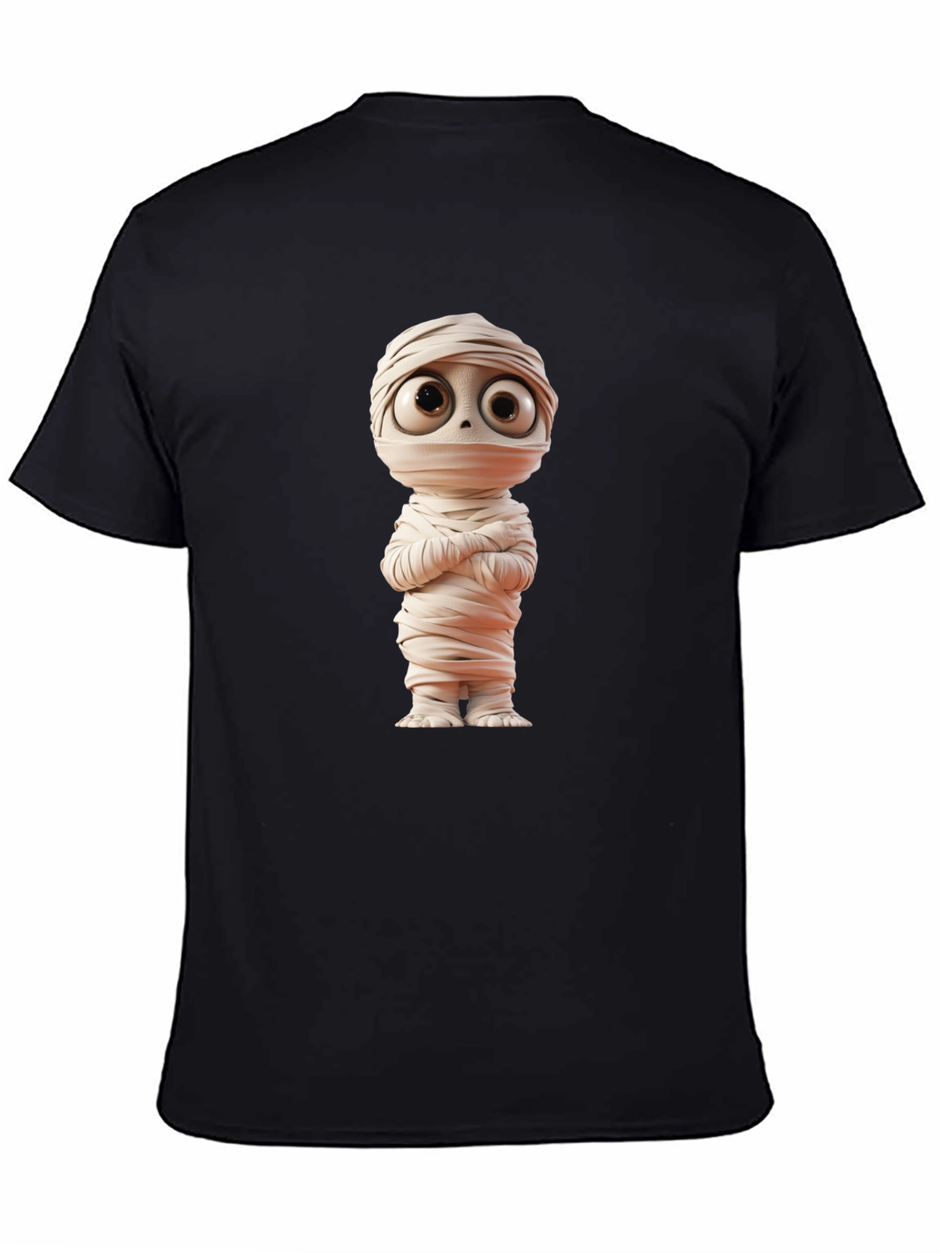 Cartoon Mummy Graphic Tee - Black Cotton Blend